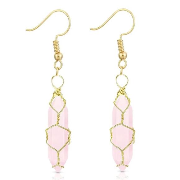 Retail $30 Gold Wire & Pink Crystal Hexagon Prism Hook Earrings*NEW - Picture 1 of 1